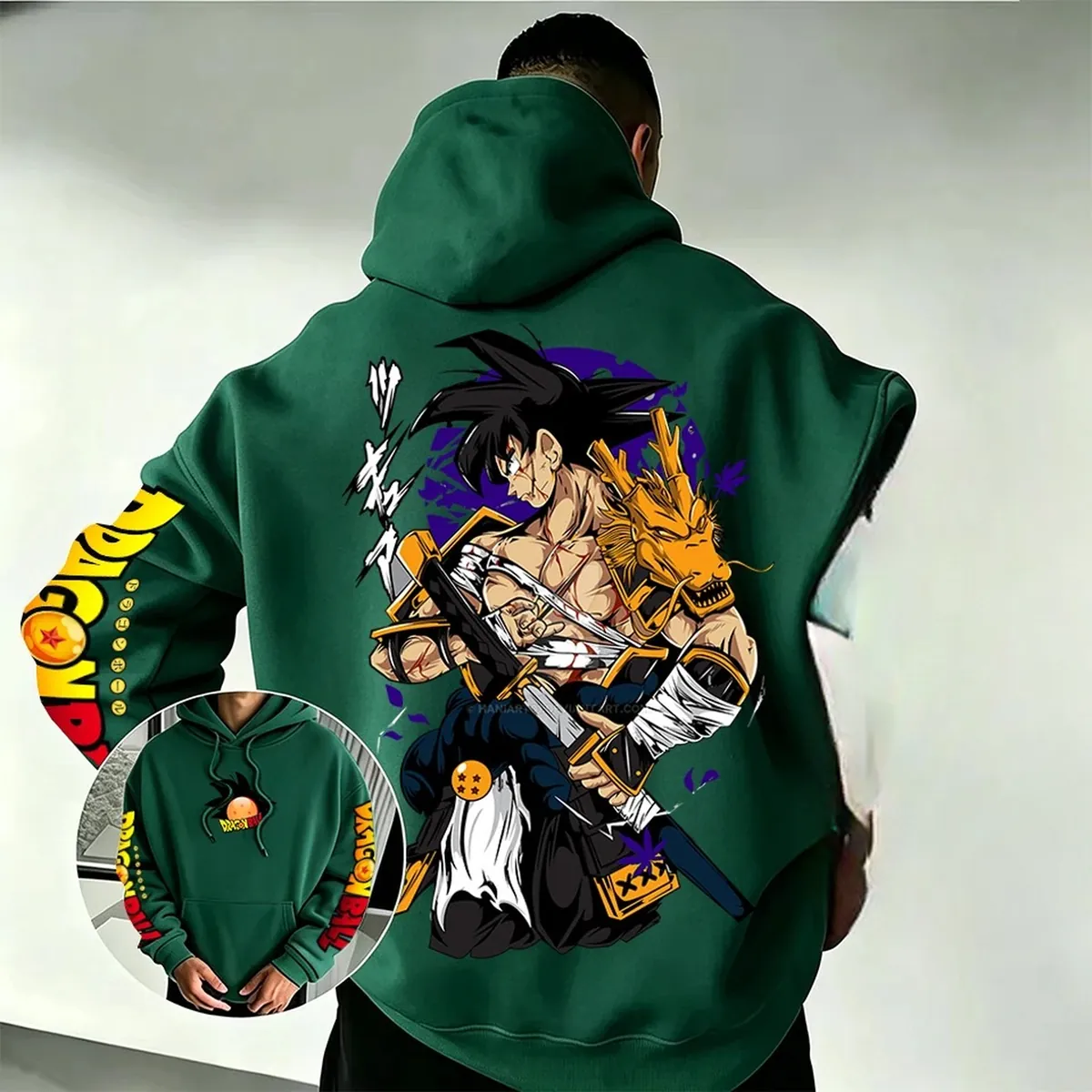 Sudadera con capucha de Son Goku Samurái Dragón, unisex – verde