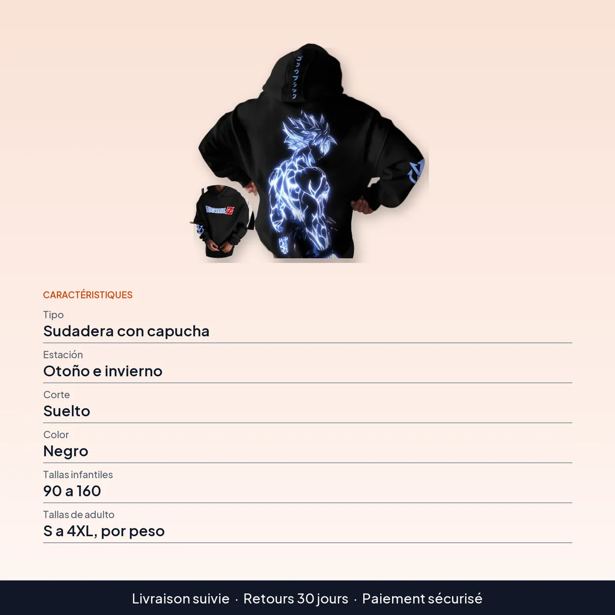 Sudadera grande con capucha de hip hop, otoño e invierno : caractéristiques
