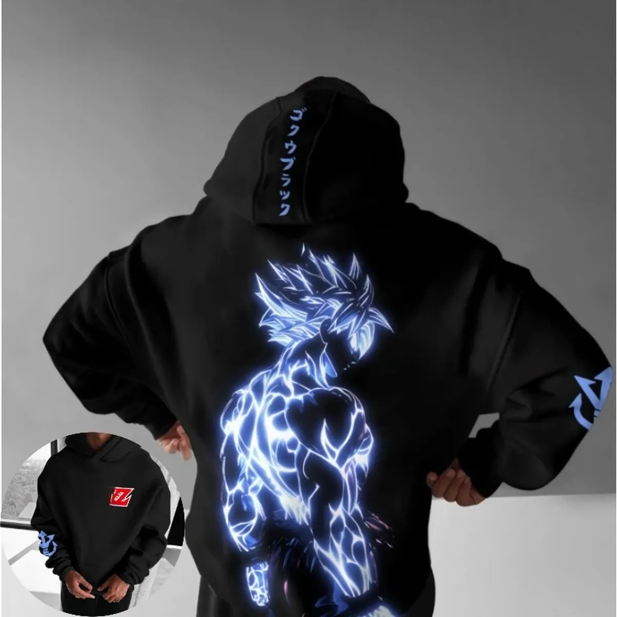 Sudadera grande con capucha de hip hop, otoño e invierno – negro 2