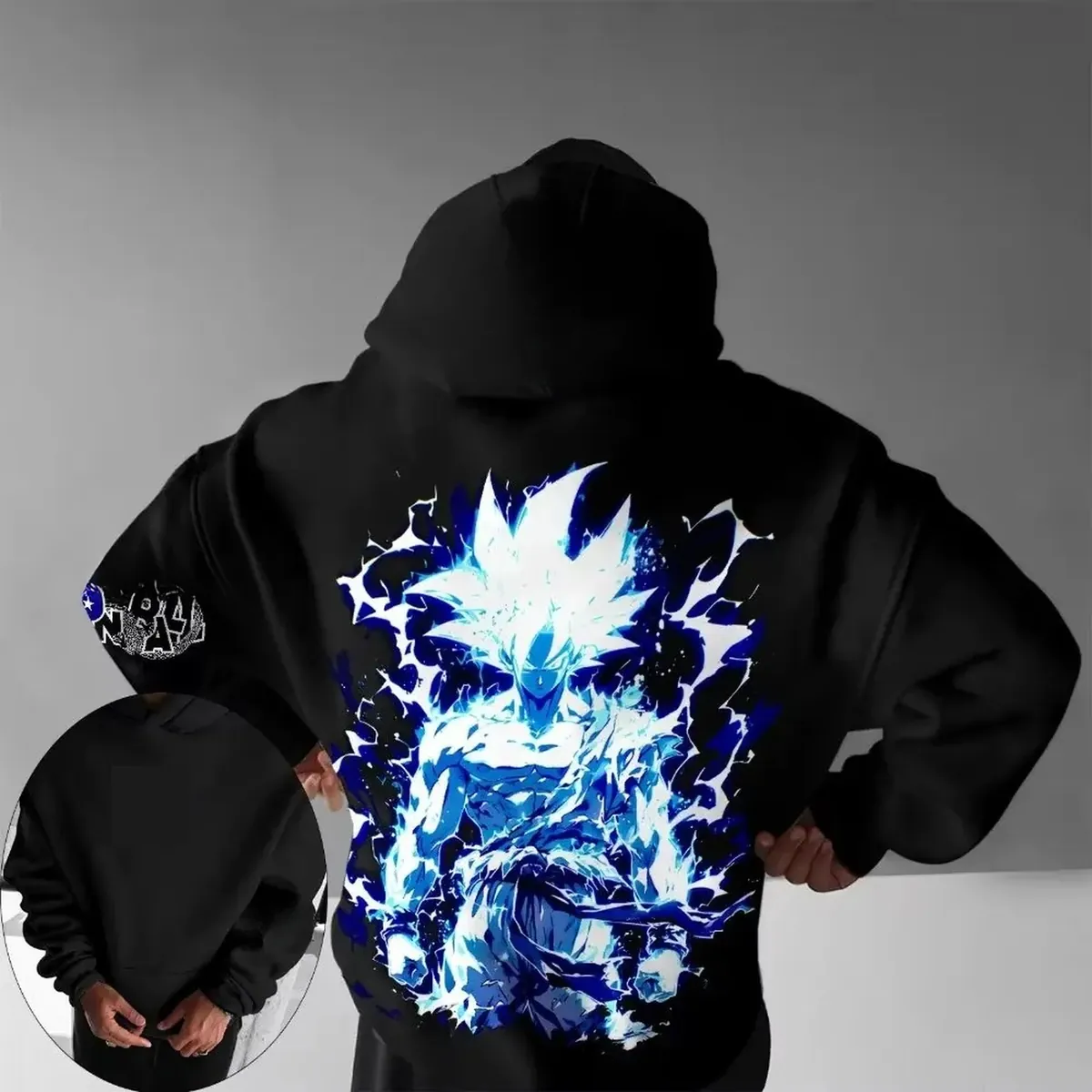 Sudadera grande con capucha de hip hop, otoño e invierno – negro