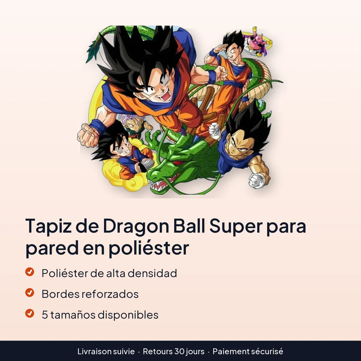 Tapiz de Dragon Ball Super para pared en poliéster : poliéster de alta densidad, bordes reforzados, 5 tamaños disponibles