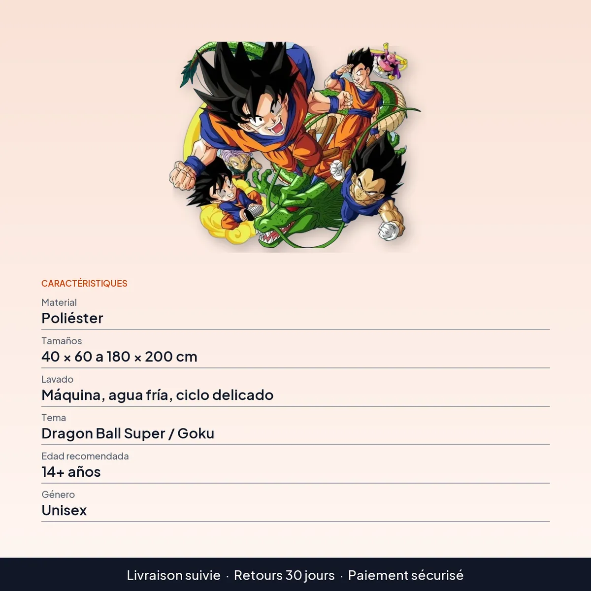 Tapiz de Dragon Ball Super para pared en poliéster : caractéristiques