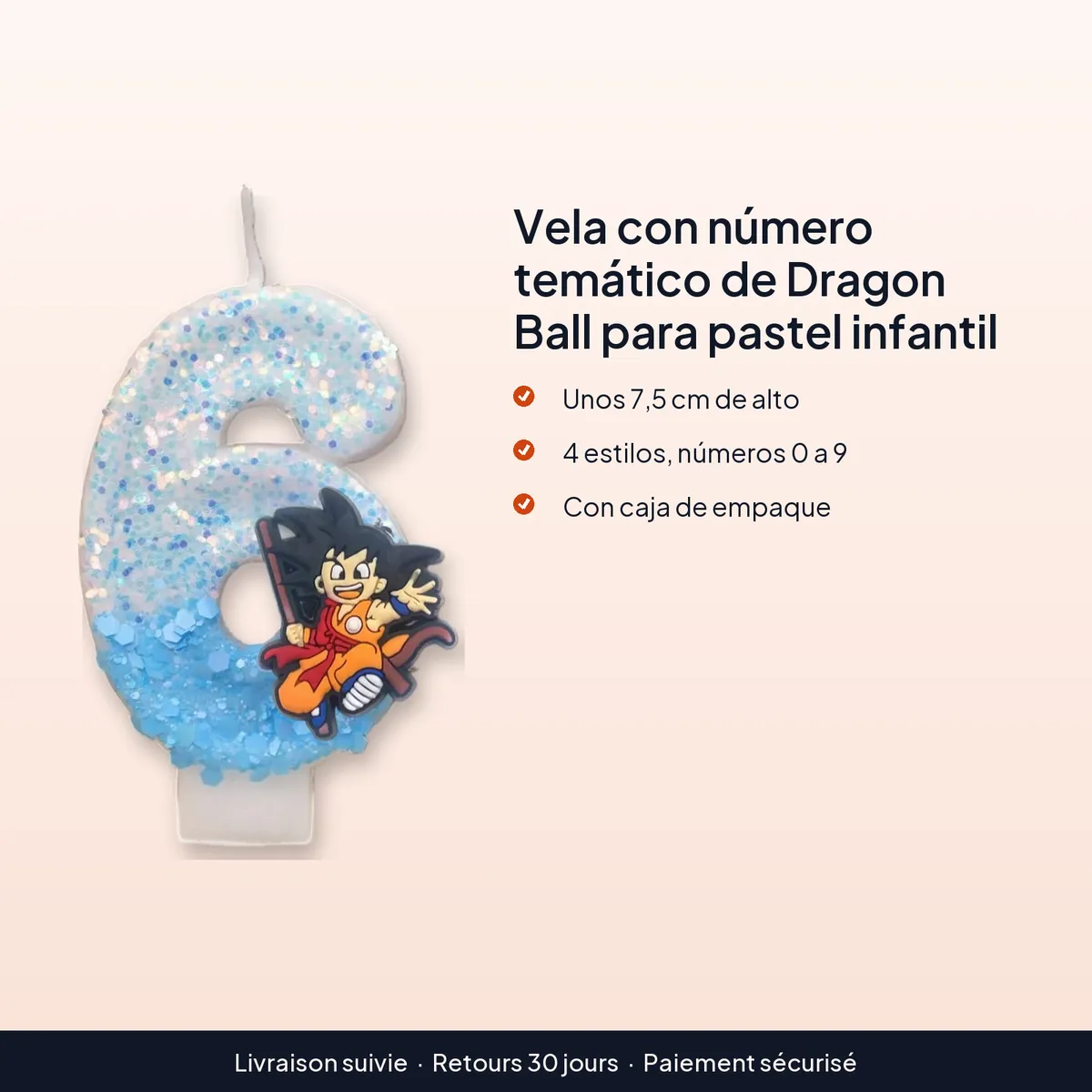 Vela con número temático de Dragon Ball para pastel infantil : unos 7,5 cm de alto, 4 estilos, números 0 a 9, con caja de empaque