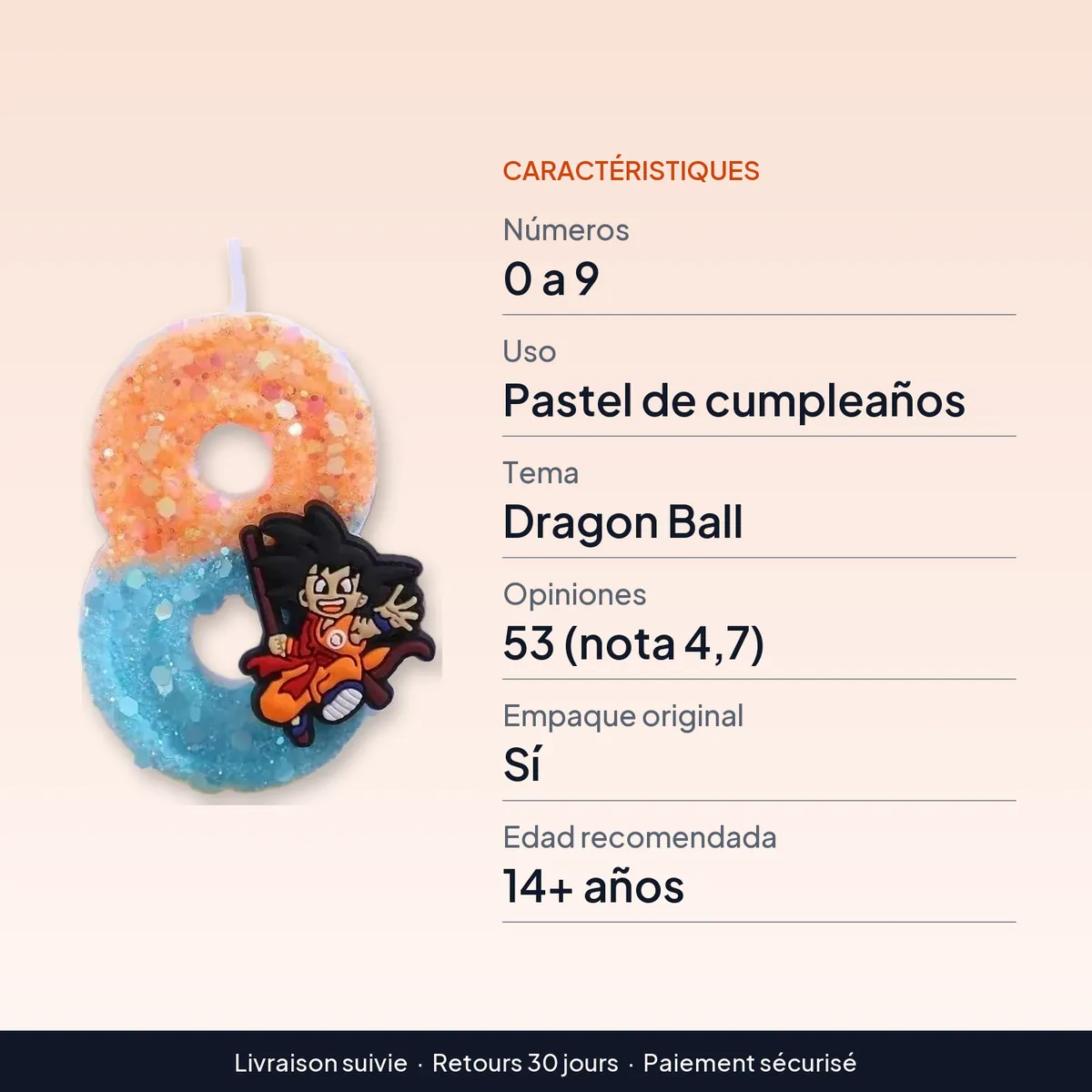 Velas con números de Dragon Ball del 0 al 9 para pastel : caractéristiques